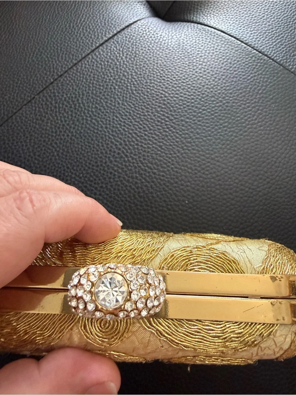 Gold Metallic Swirl Hard Box Evening Clutch Ring Clasp